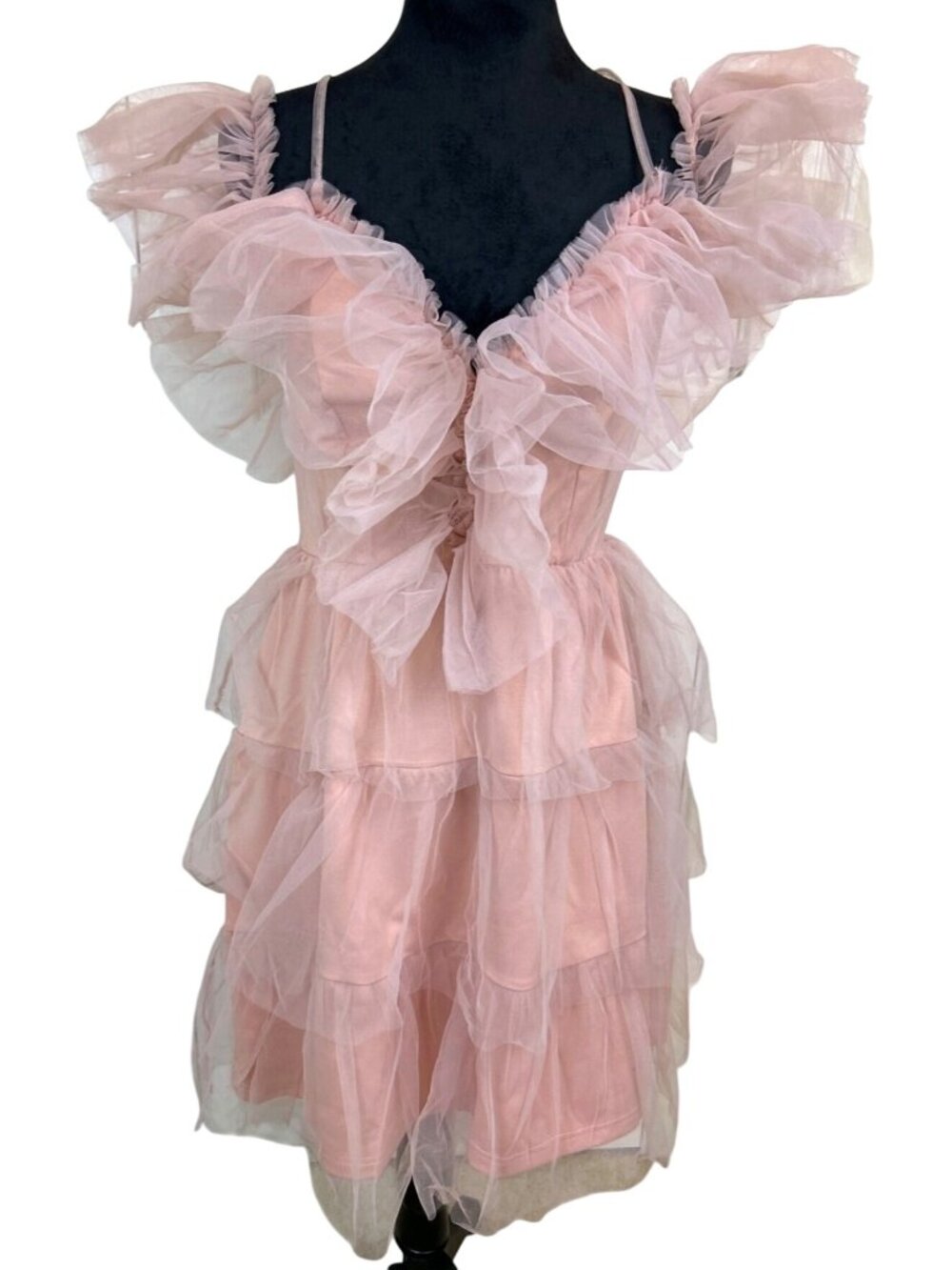 NWT Simplee Fairycore Princess Ballet Blush Pink Tulle Sz S Off Shoulder Dress